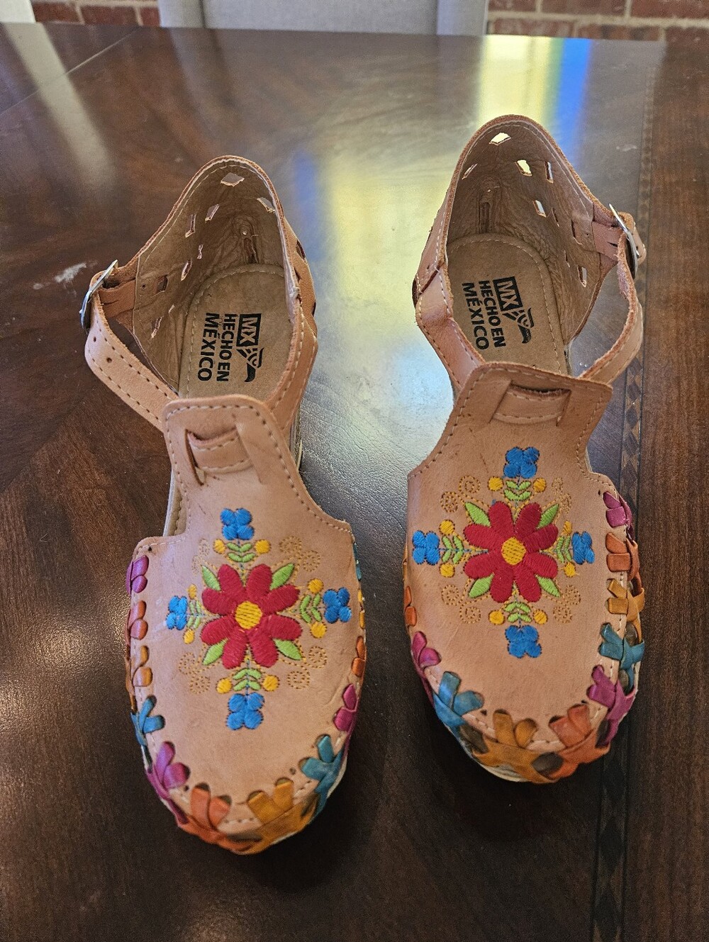 Mexican Hand-Embroidered Leather Huarache Sandals - Multi Floral